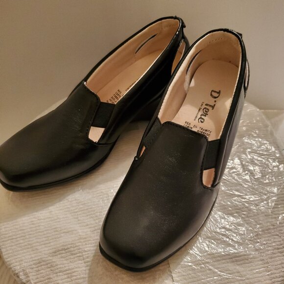 Women Black shoe square toe 100% Leather Cushioned Insole Size US 7.5/ Stretch. - Picture 6 of 10